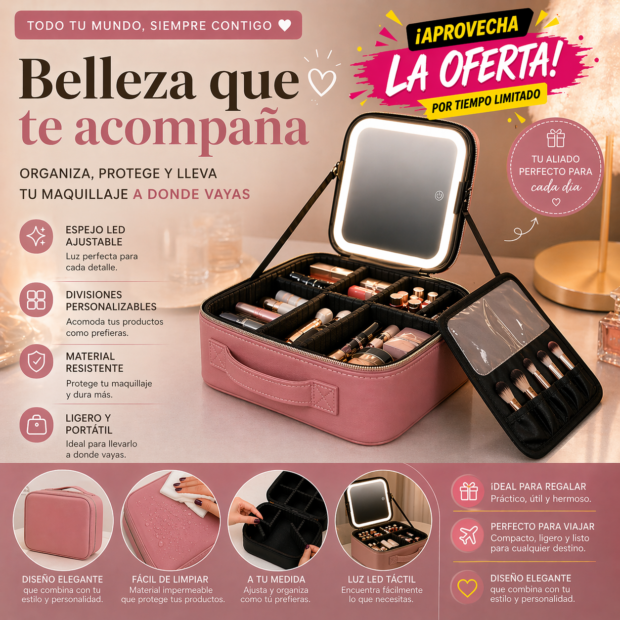 Estuche Maquillaje Con Luz Led® - Luz Perfecta. Maquillaje Impecable