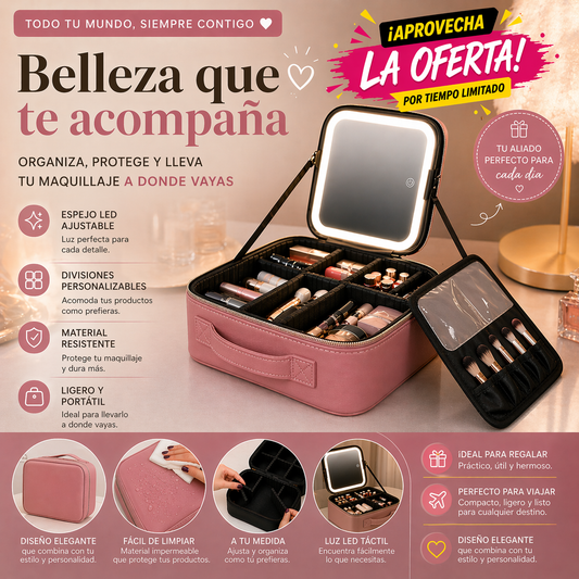 Estuche Maquillaje Con Luz Led® - Luz Perfecta. Maquillaje Impecable