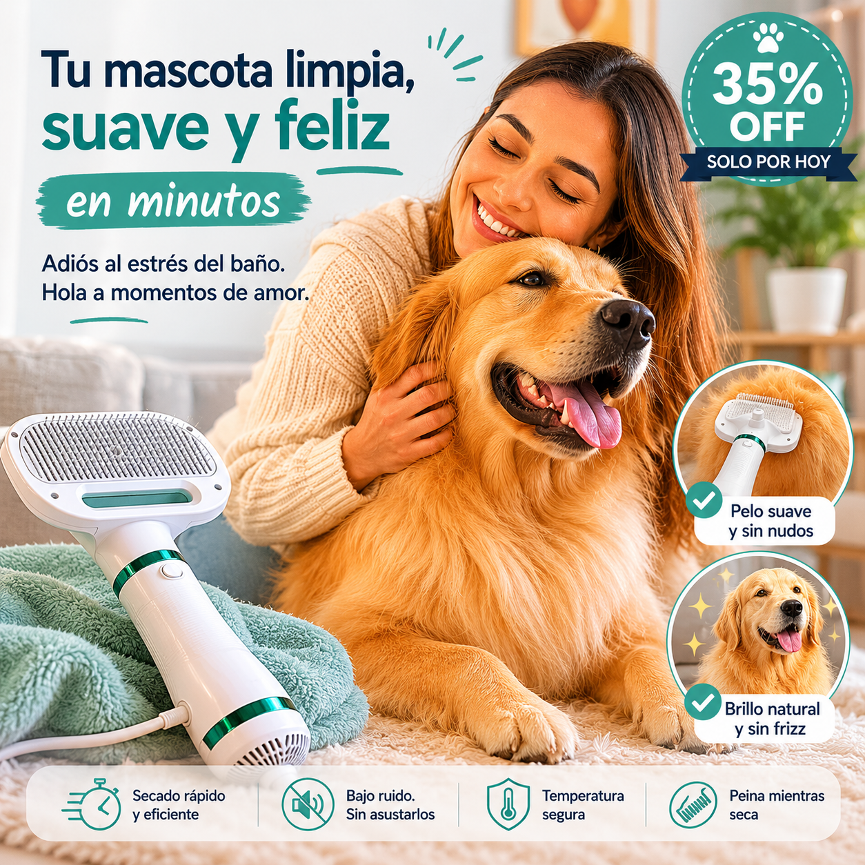 PACK MASCOTA CEPILLO SECADOR + GUANT