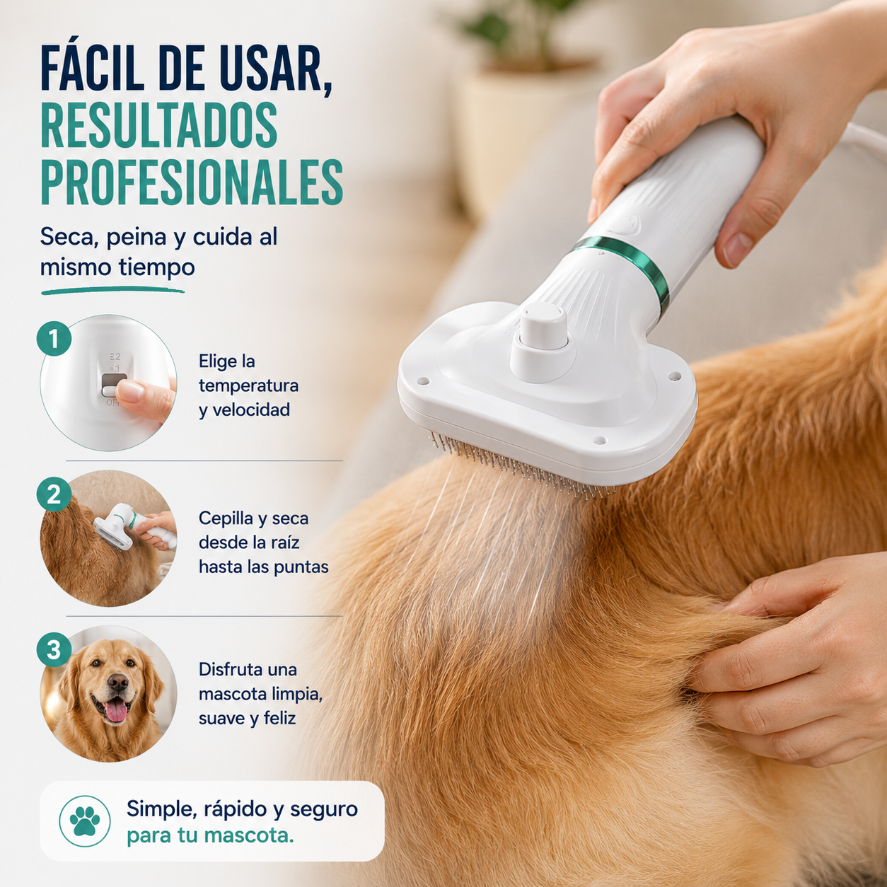 PACK MASCOTA CEPILLO SECADOR + GUANT